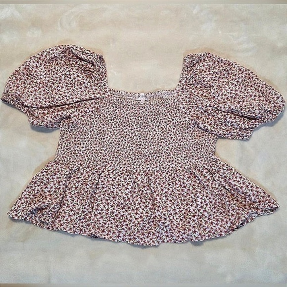 Cottagecore Floral Smocked‎ Top Puff Sleeve Coquette Romantic Blouse XL